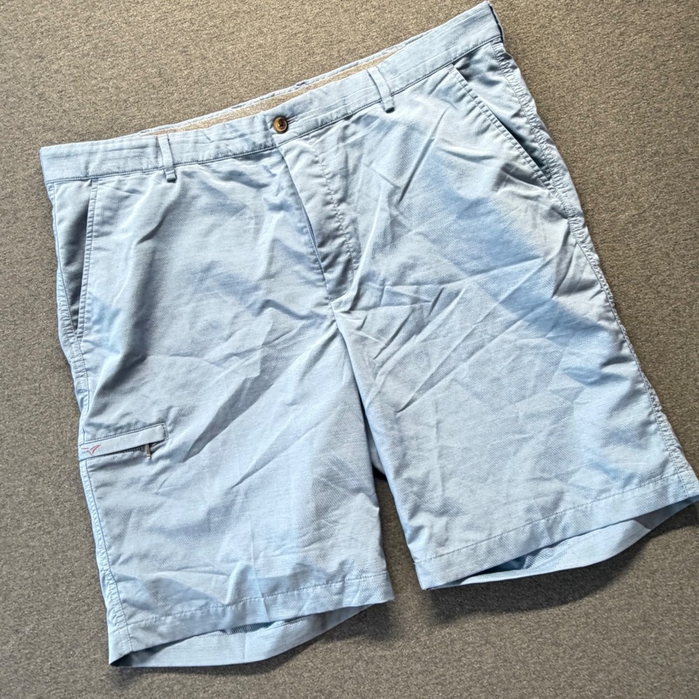 Greg Norman Mens Blue Performance Golf Shorts Size 40 Stretch Flat Front Shark